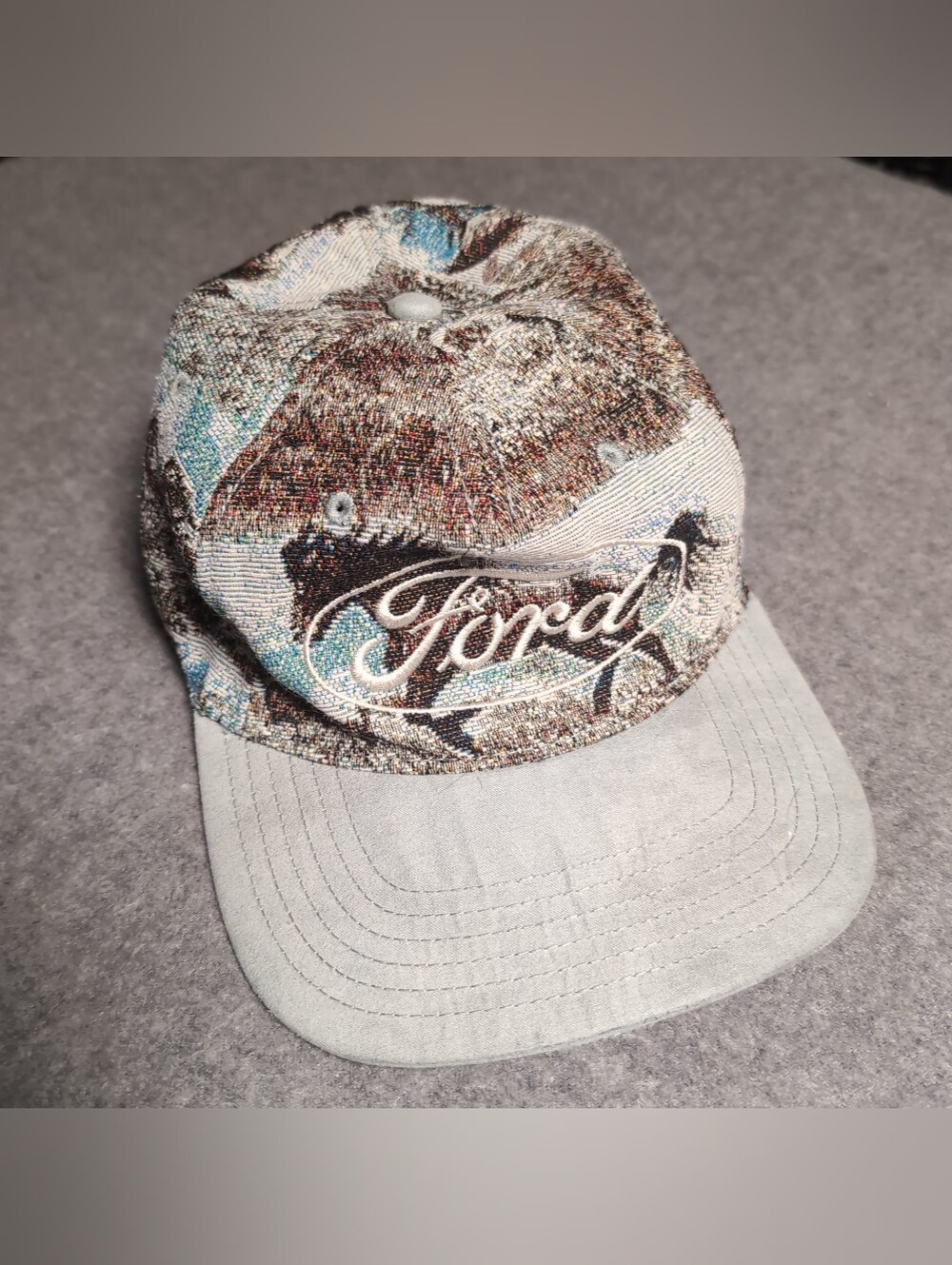 Ford Motors Official Licensed Tapestry Knit Snapback Hat Horse Graphics Gray